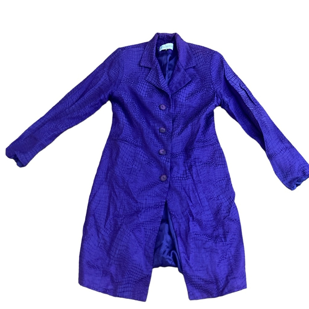 VTG GANTOS PETITES PURPLE EMBOSSED PRINT LONG BLAZER- JACKET-Great Condition- 6P